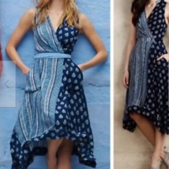 Maeve Dresses & Skirts - Maeve Eclipsed Faux Wrap Scarf Asymmetric Dress Blue Paisley Size 0